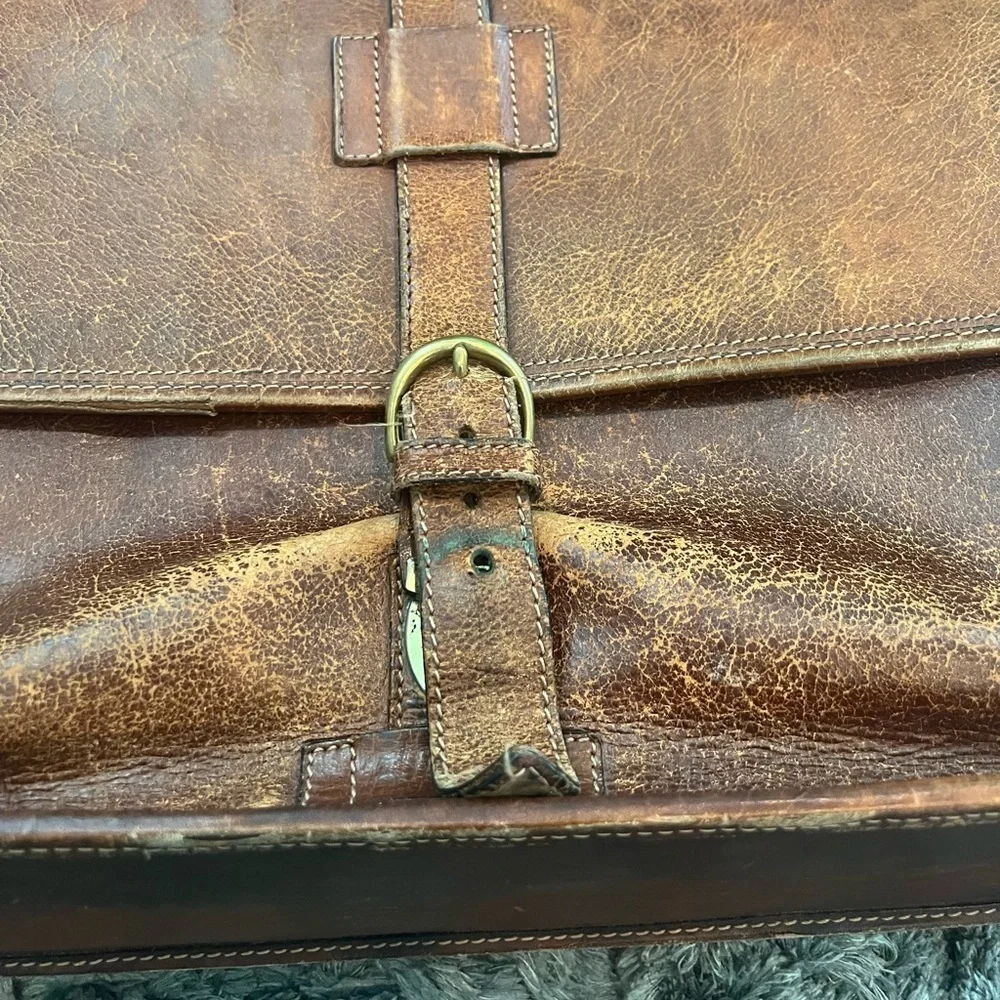 HENRY LOUIS LEATHER HANDCRAFTED FULLGRAIN COWHIDE BRIEFCASE MESSENGER VTG BAG